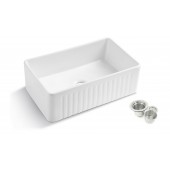 Kingsman Durable 30-Inch Fireclay Farmhouse Apron Reversible Single Bowl White Kitchen Sink with Strainer